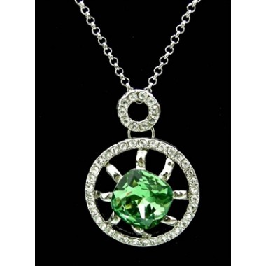 An 18ct white gold plated green and clear swarovski elements necklace
